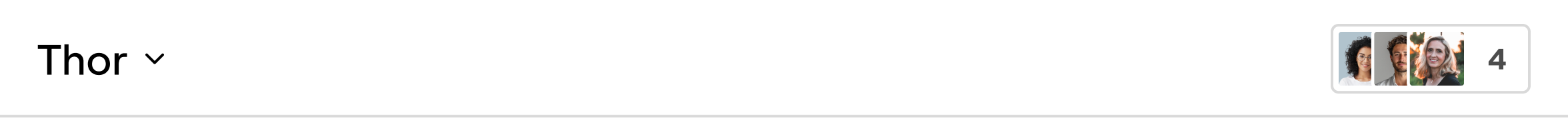 Navigation bar with menu items and three overlapping profile photos on the right side.